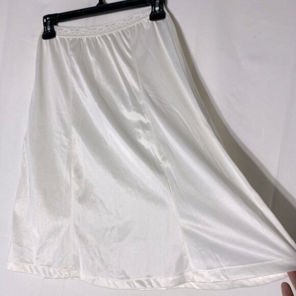 Vintage French Maid White Satiny Nylon Midi Slip Skirt Slip Lingerie M - Picture 6 of 11